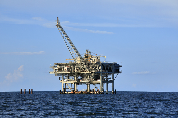 An offshore drilling platform in the Gulf of Mexico.