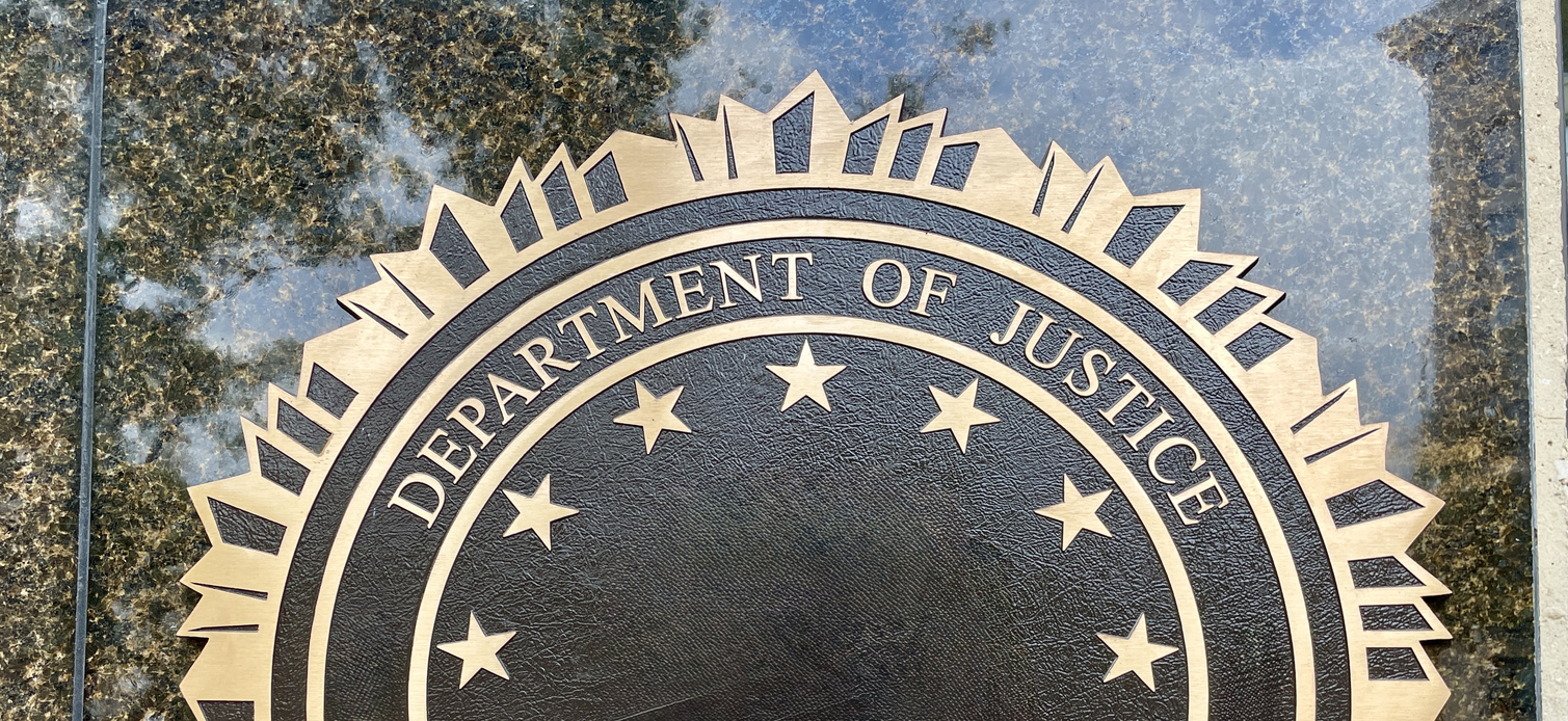 Seal of the Department of Justice on a building